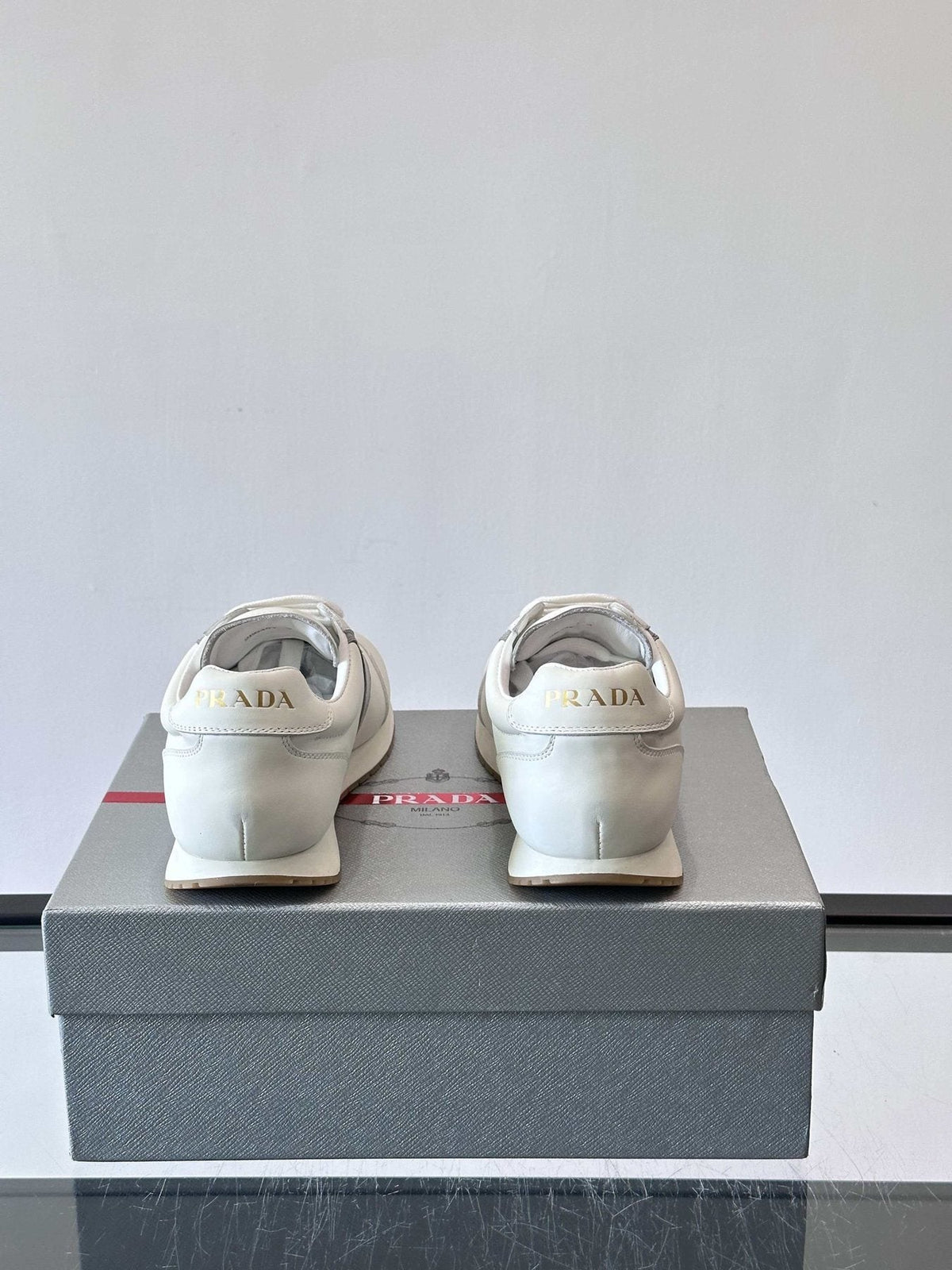 Prada Men's White and Light Gray Sneakers