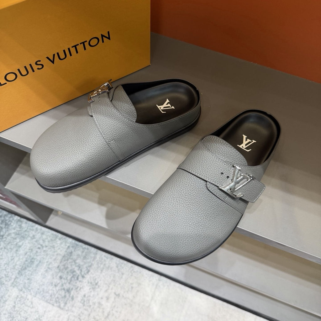 Louis Vuitton Men's Light Gray Monogram Slip-On Sandals