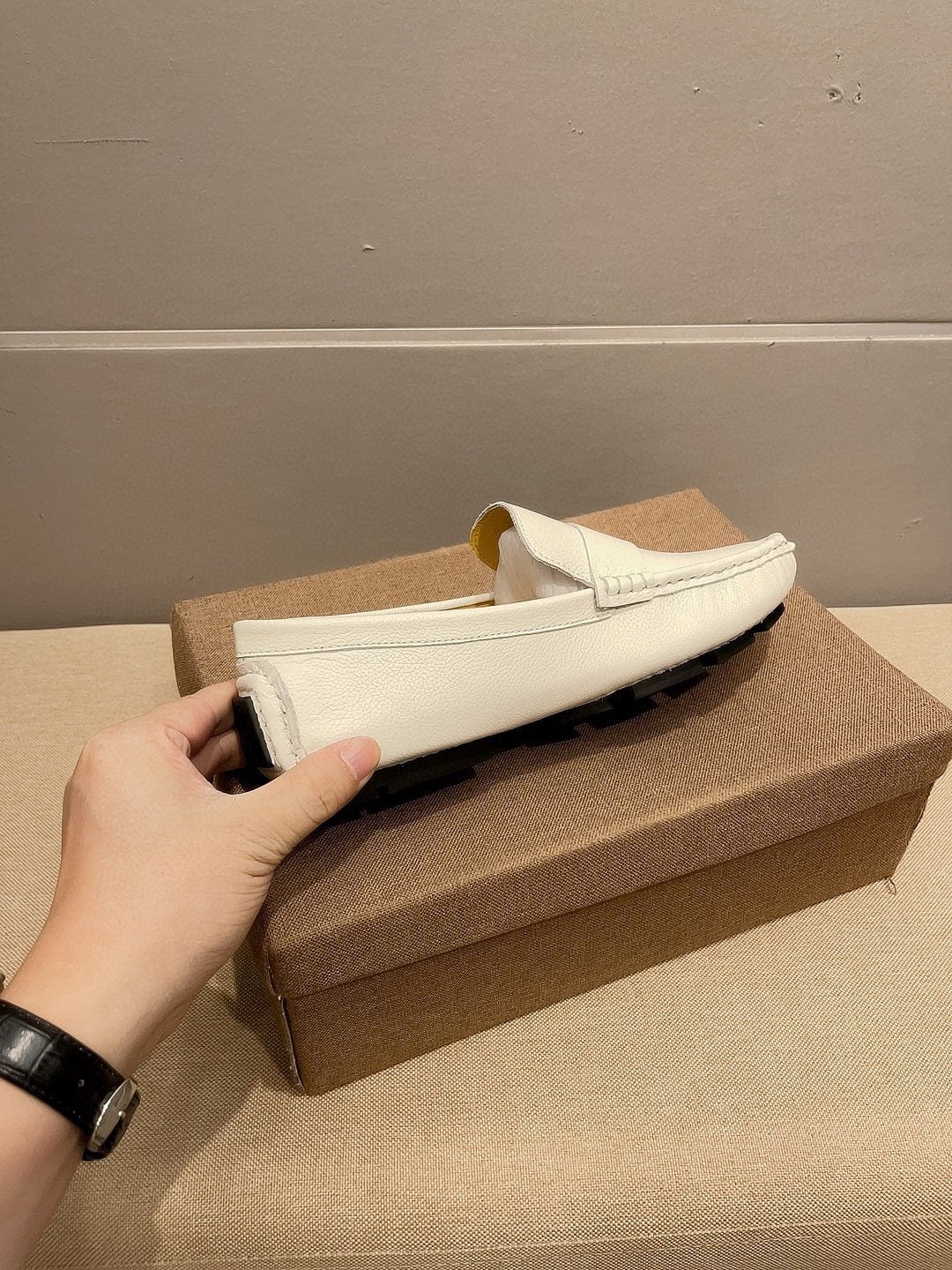 Gucci White Web Accent Loafers