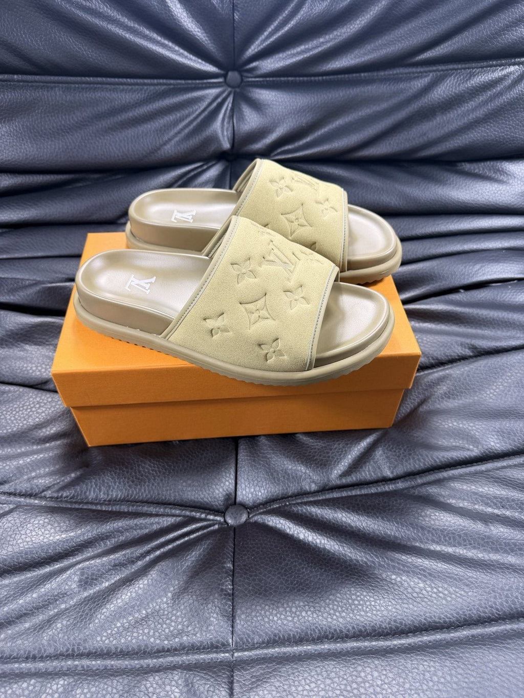 Louis Vuitton Embossed Slide Sandals - Pale Olive Green