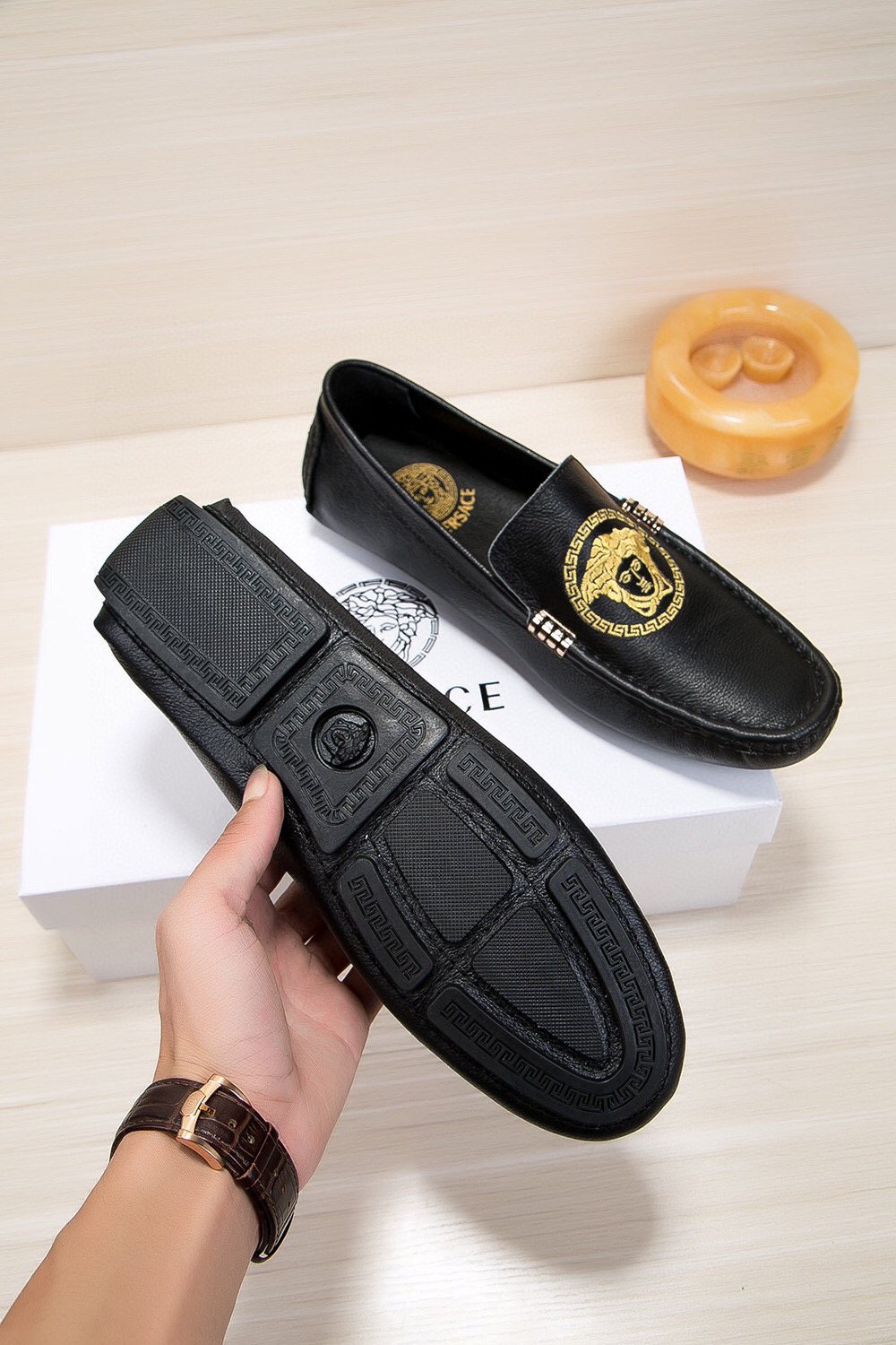 Versace Black Gold Medallion Loafers