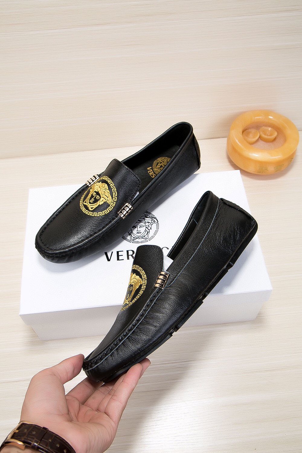 Versace Black Gold Medallion Loafers