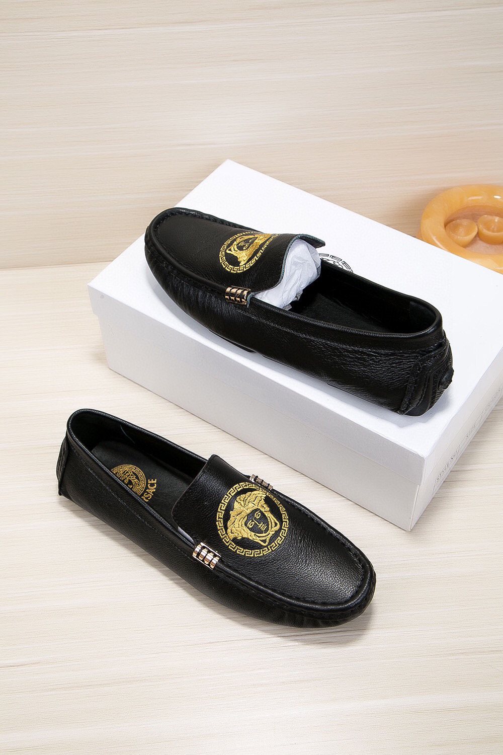 Versace Black Gold Medallion Loafers