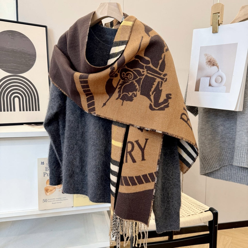 Burberry Brown Plaid Fringed Scarf