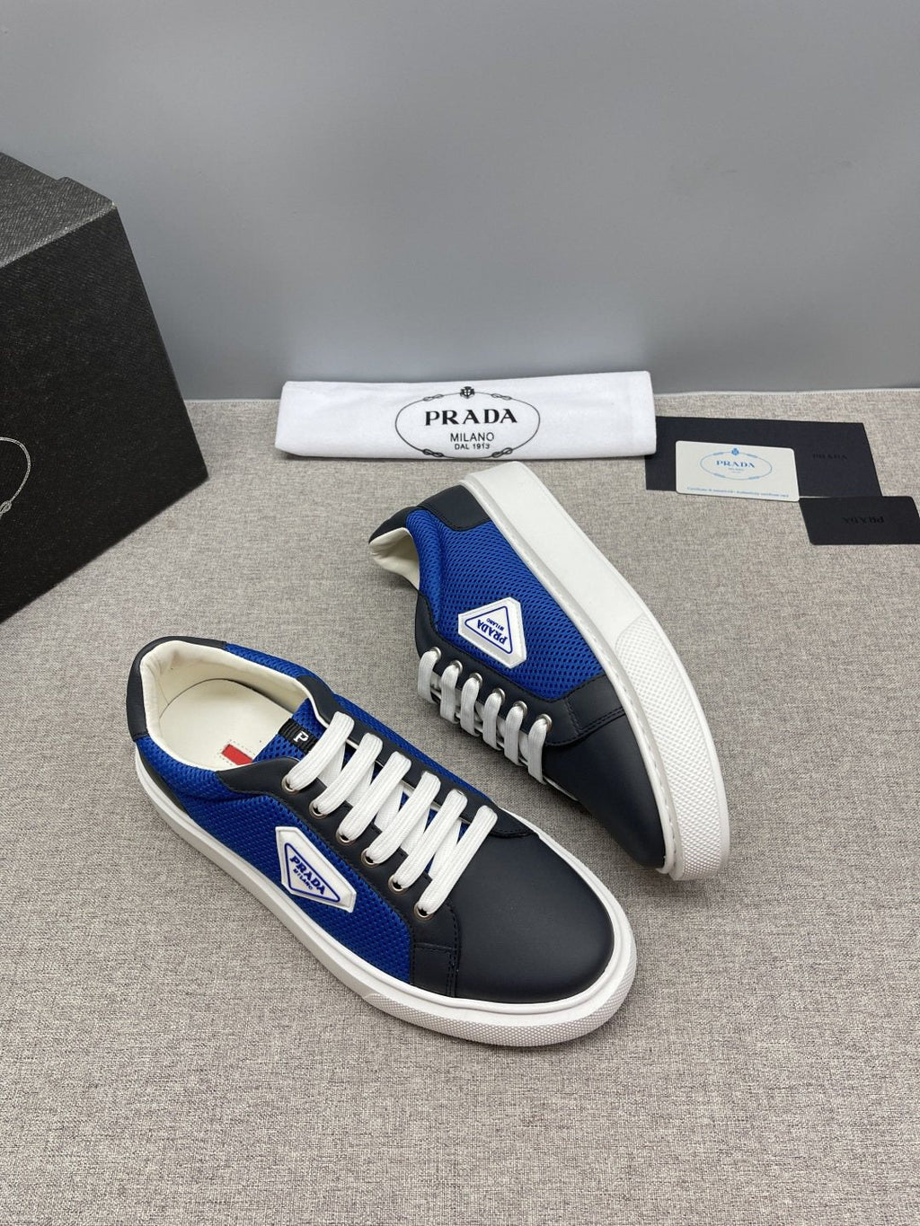 Prada Men's Triangle Patch Low-Top Sneakers - Padded Collar