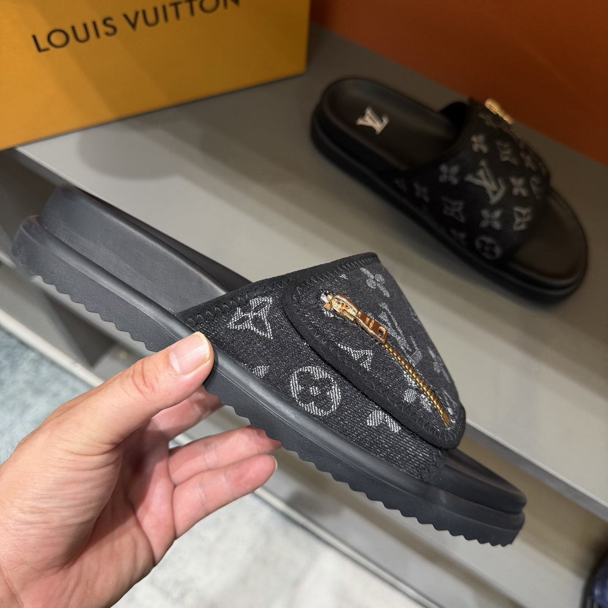 Louis Vuitton Monogram Zip Slide Sandals