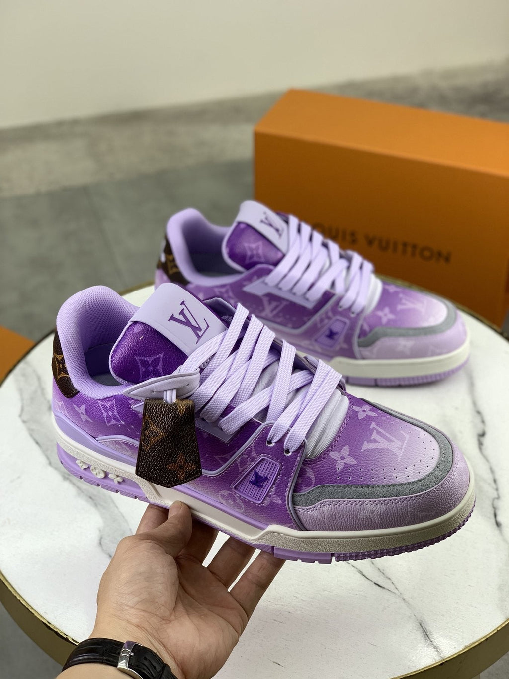 Louis Vuitton Lavender Purple Low-Top Sneakers - Lavender Purple and White