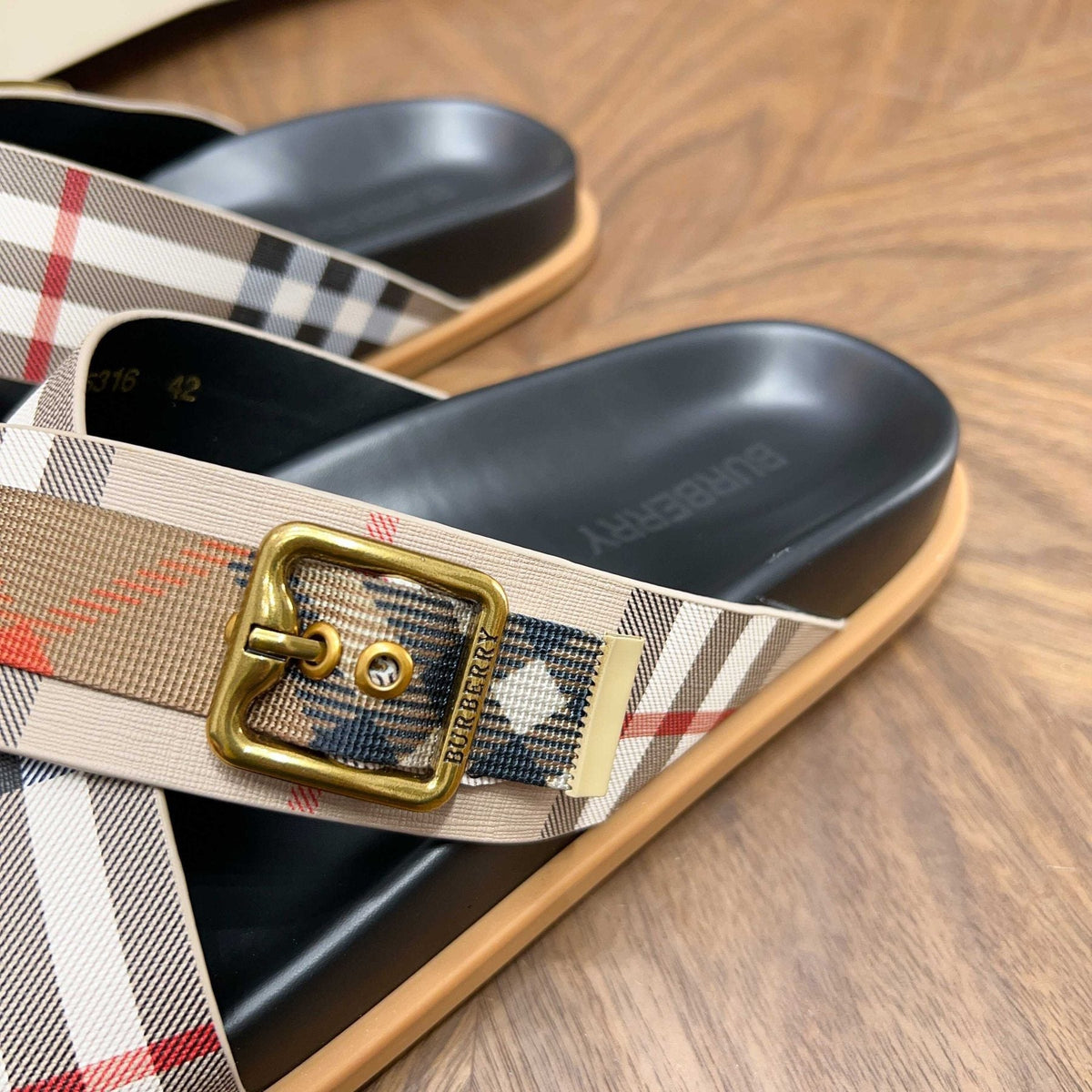 Burberry Check Cross-Strap Slide Sandals - Molded Footbed