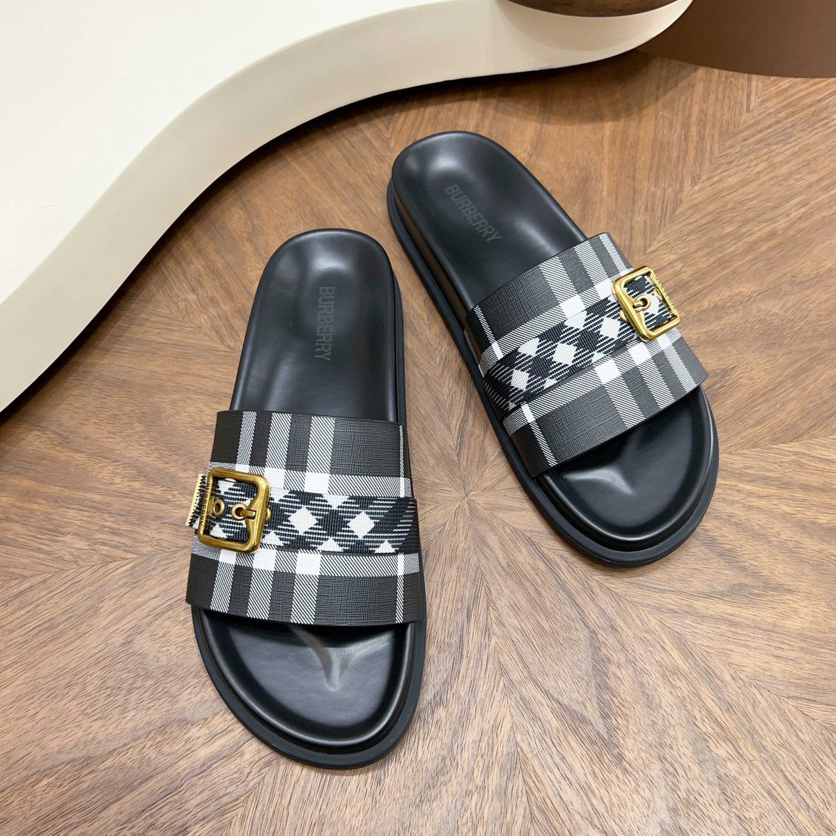 Burberry Check Cross-Strap Slide Sandals - Molded Footbed