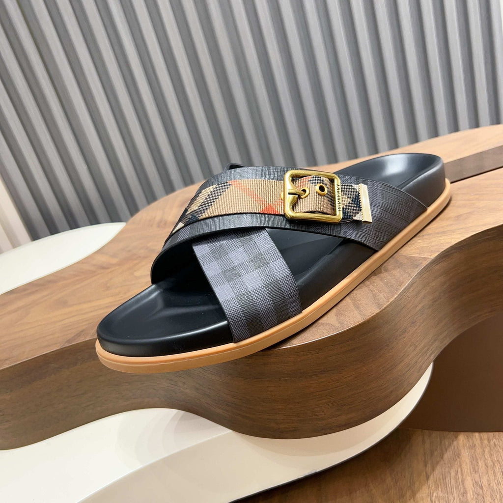 Burberry Check Cross-Strap Slide Sandals - Molded Footbed