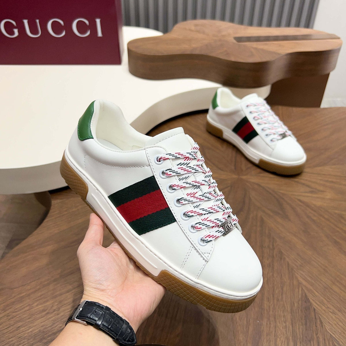 Gucci Red and Green Side Stripe Sneakers