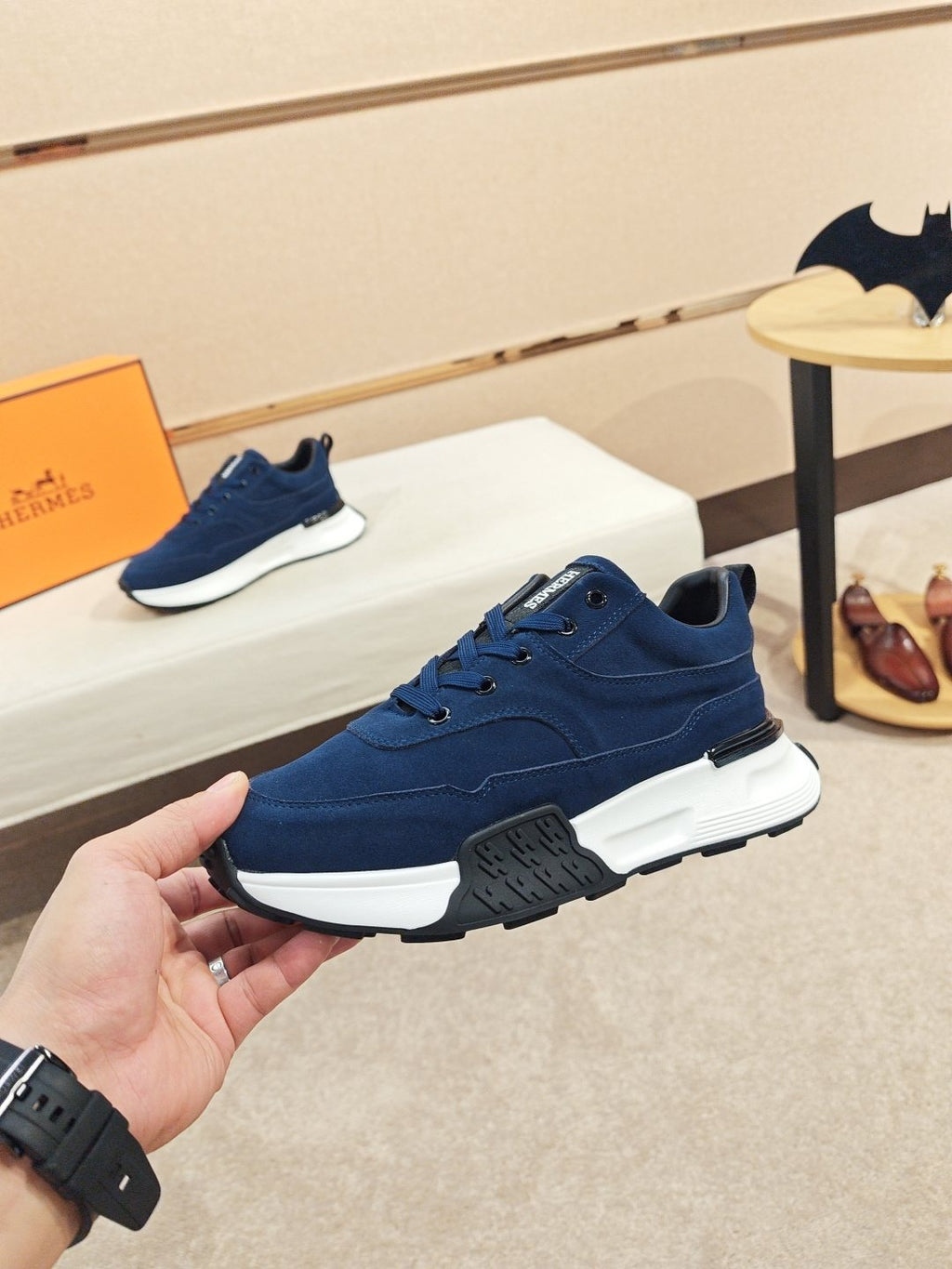 Hermès Lace-Up Sculpted-Sole Sneakers