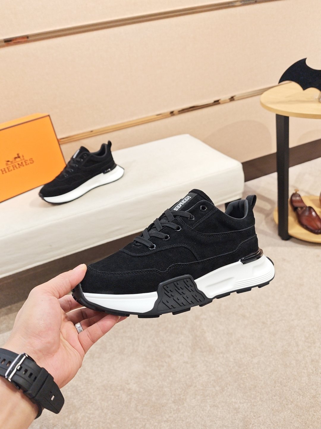 Hermès Lace-Up Sculpted-Sole Sneakers