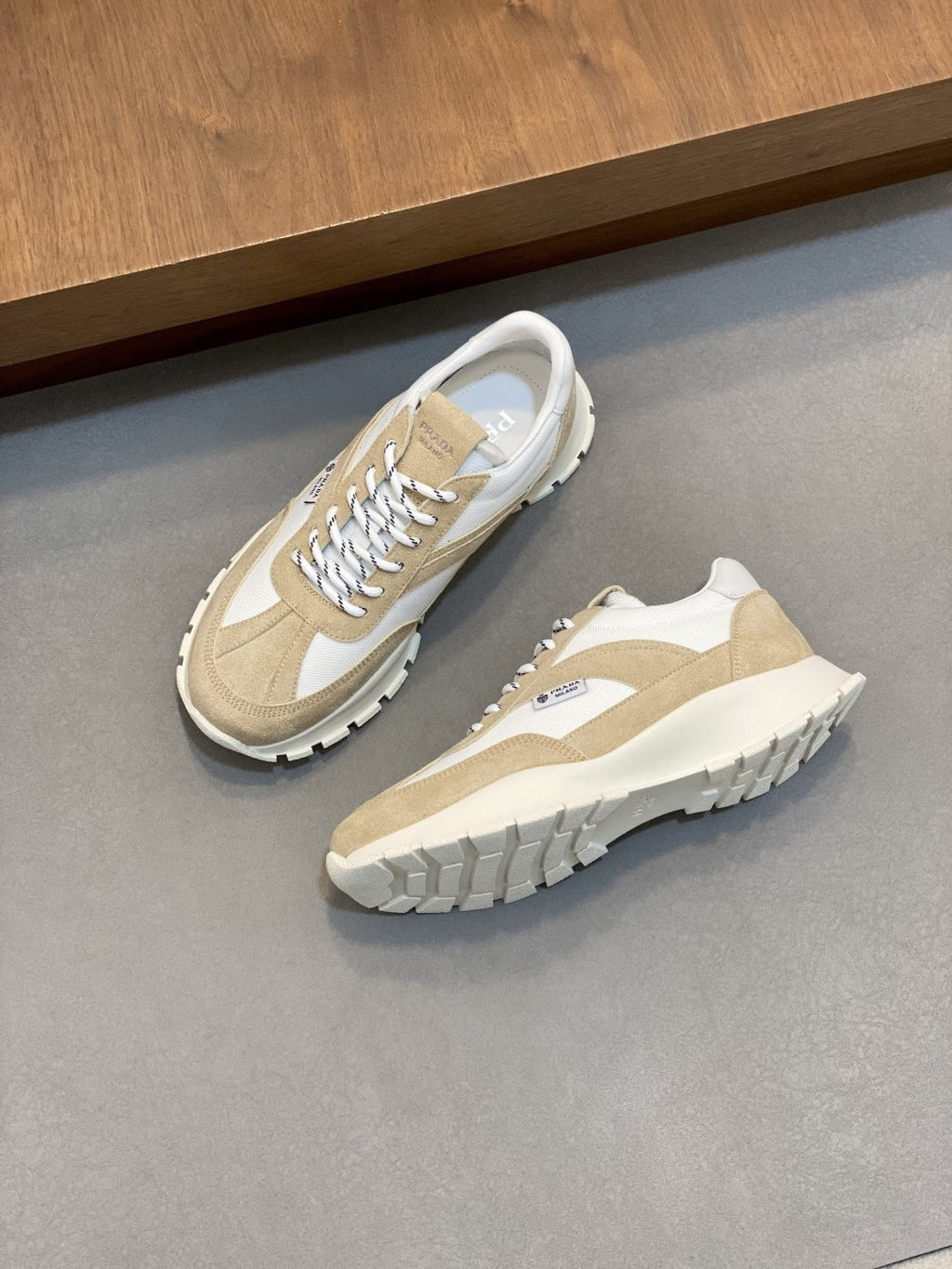 Prada Men's Geometric Panel Sneakers - Lace-Up Closure