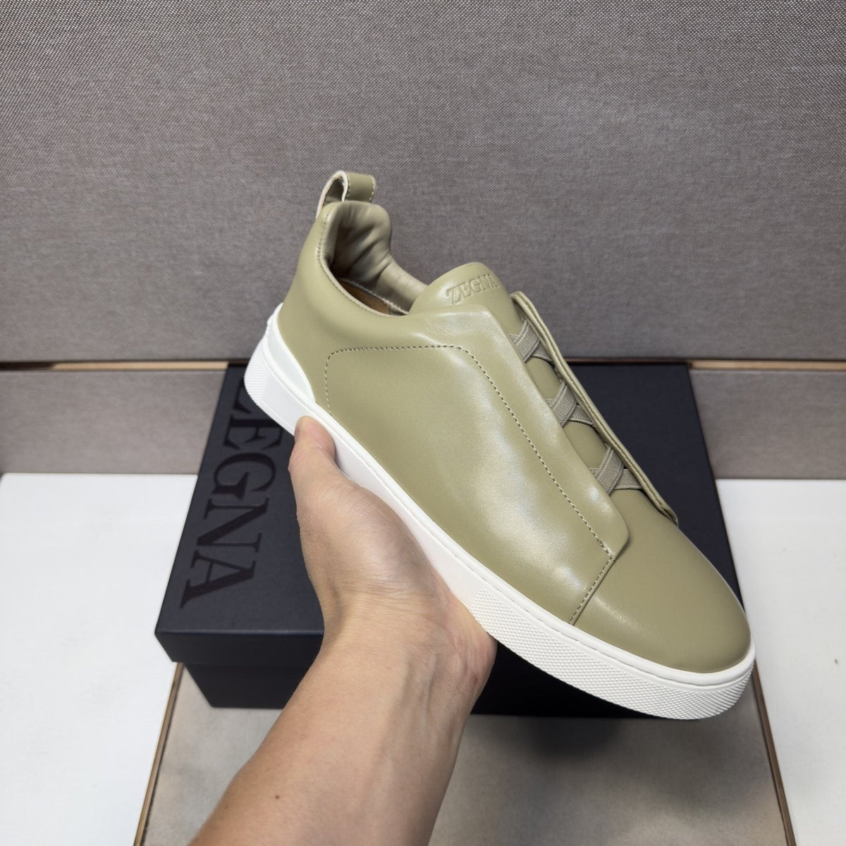 Zegna Men's Leather Slip-On Sneakers