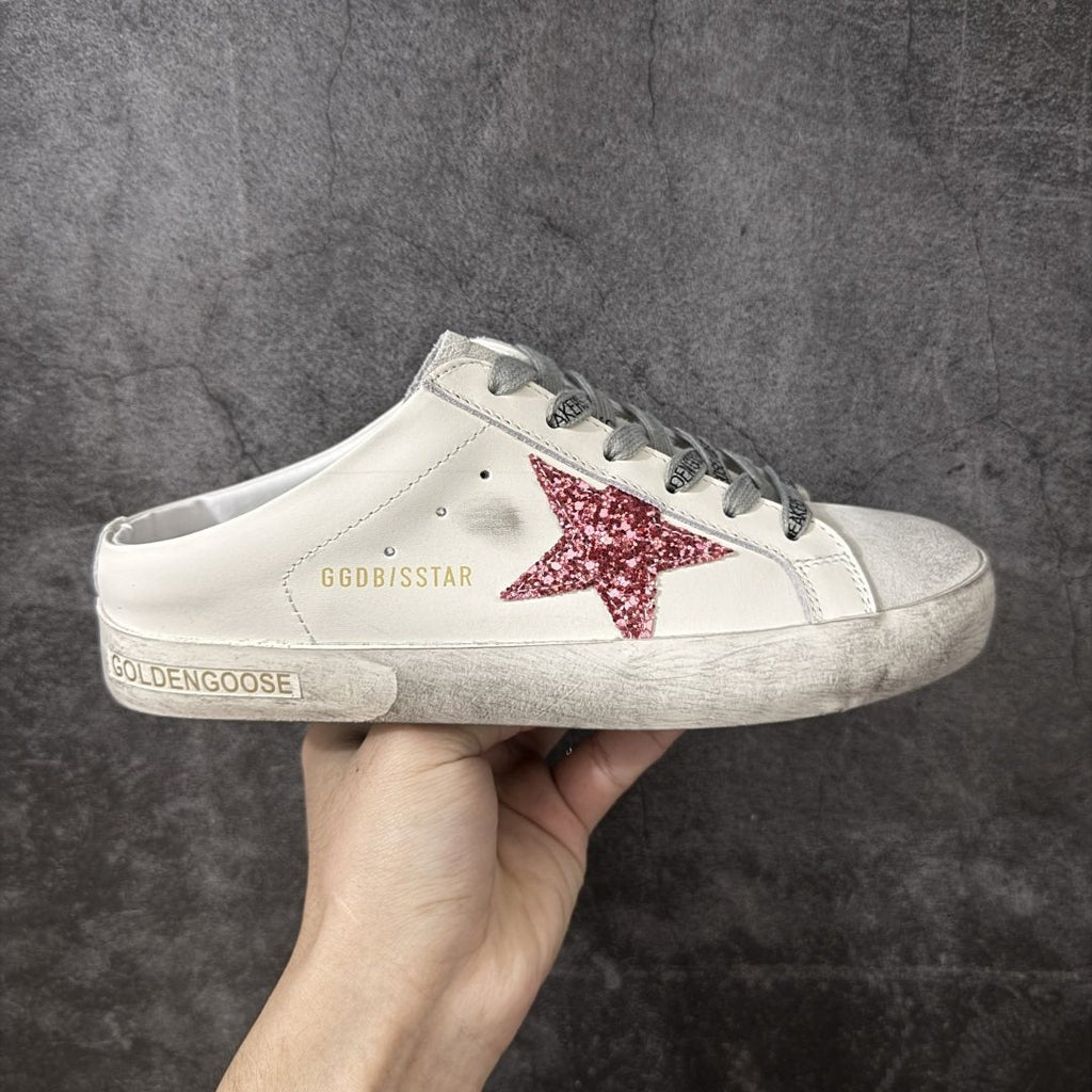 Golden Goose Pink Glitter Star Low-Top Sneakers