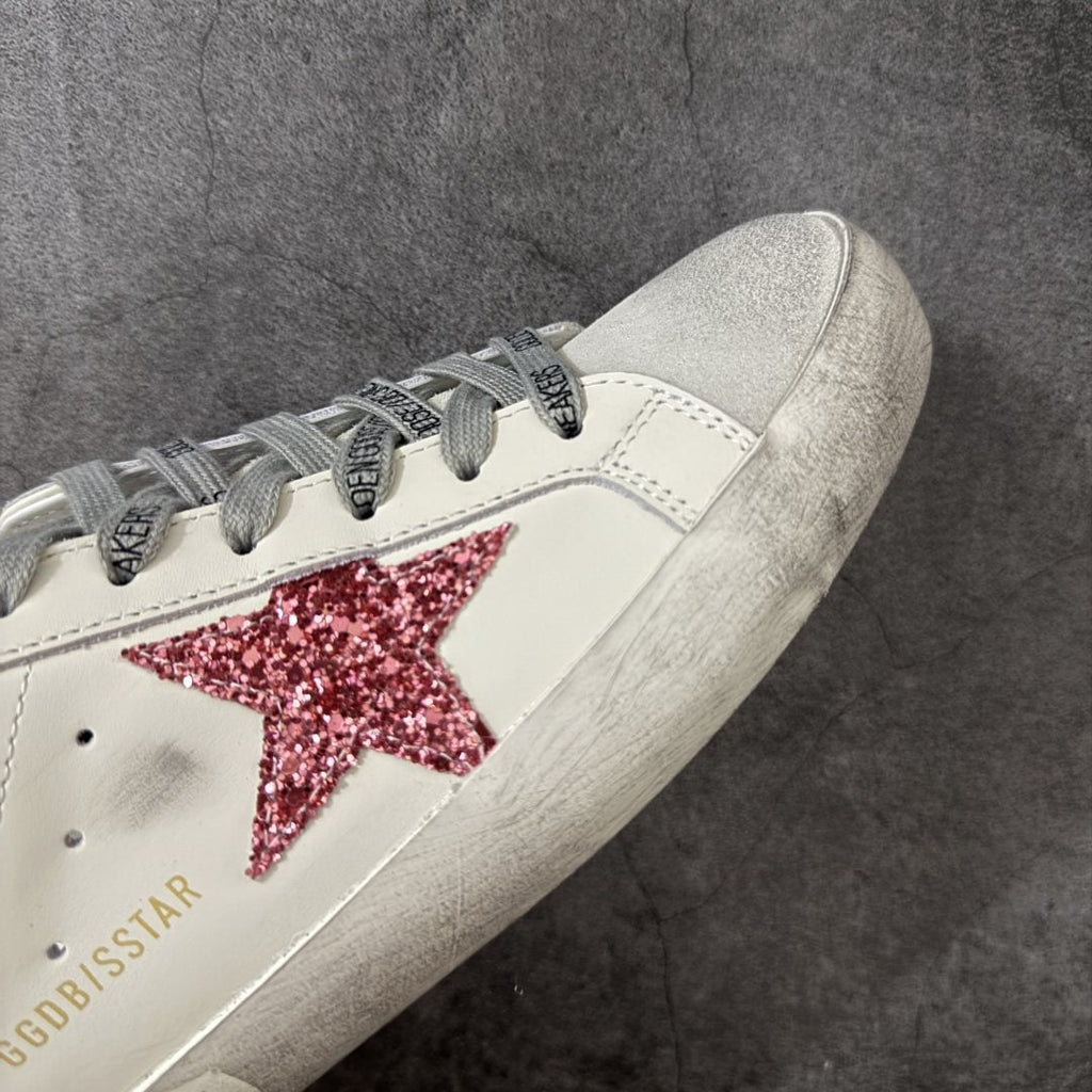 Golden Goose Pink Glitter Star Low-Top Sneakers