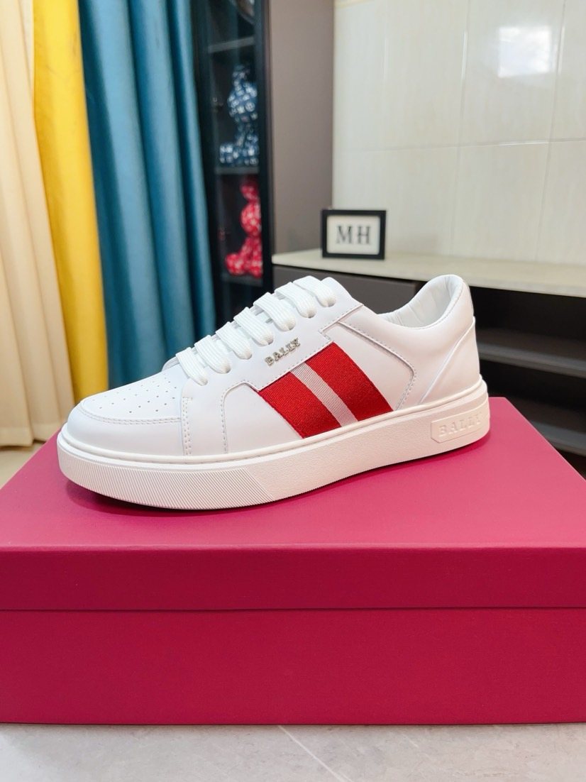 Bally White Red Stripe Sneakers