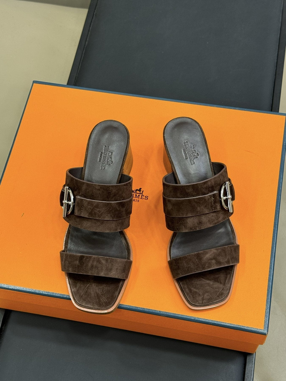 Hermès Women's Kute Buckle Block-Heel Slide Sandals