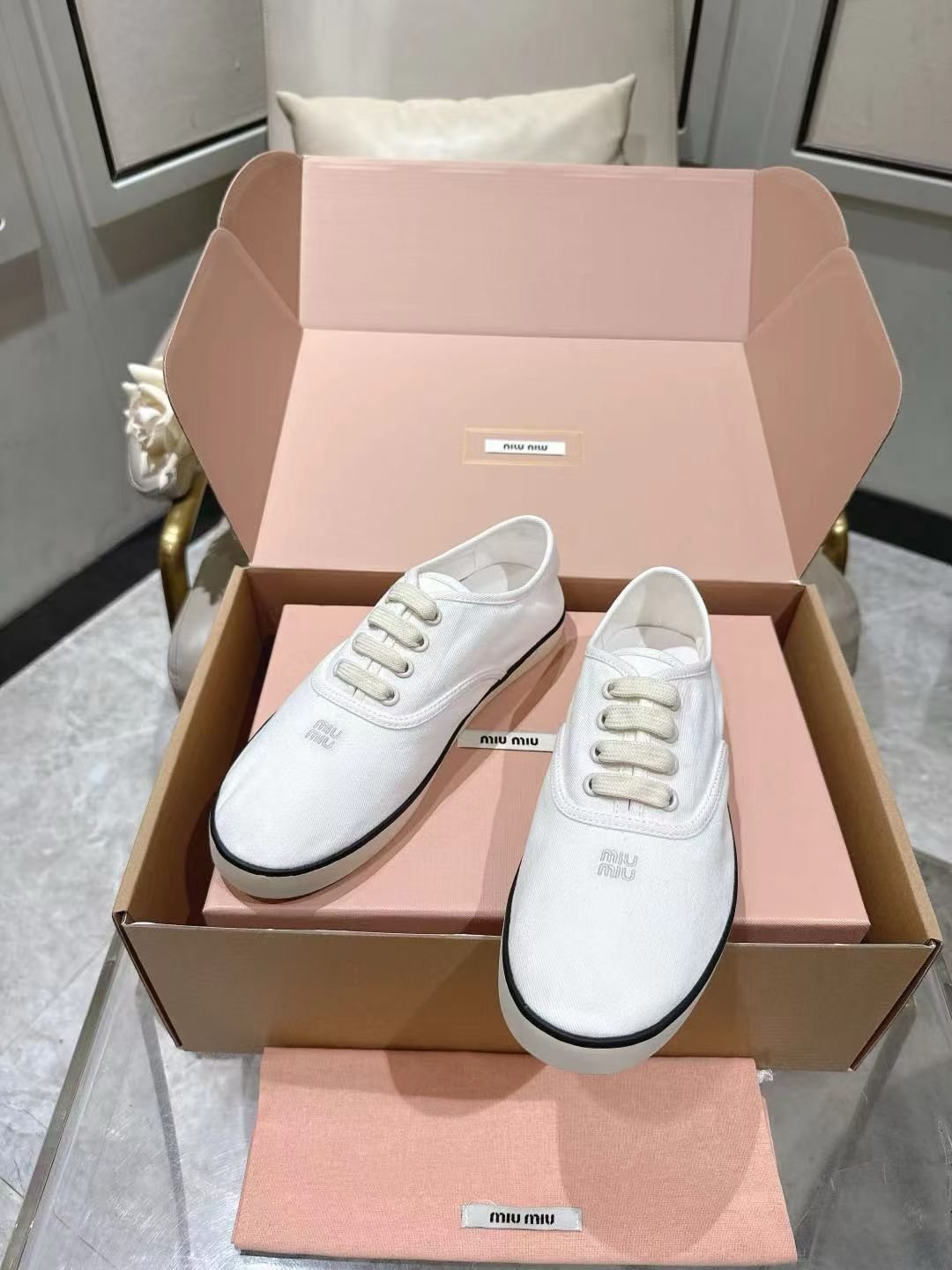 Miu Miu Low-Top Canvas Sneakers