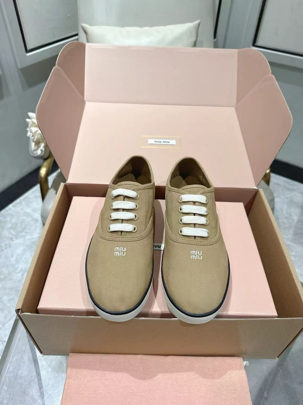 Miu Miu Low-Top Canvas Sneakers