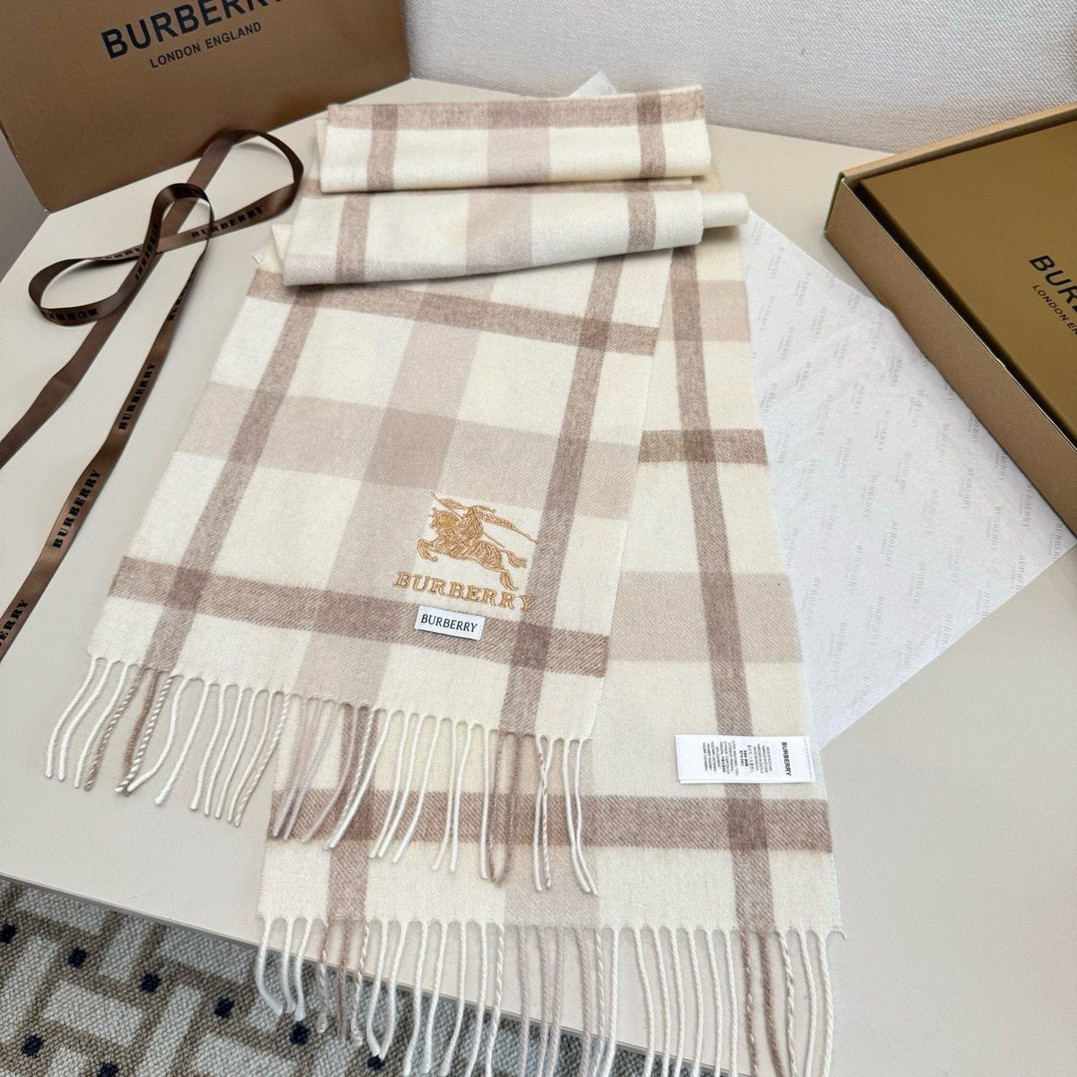 Burberry Pink Plaid Fringed Scarf