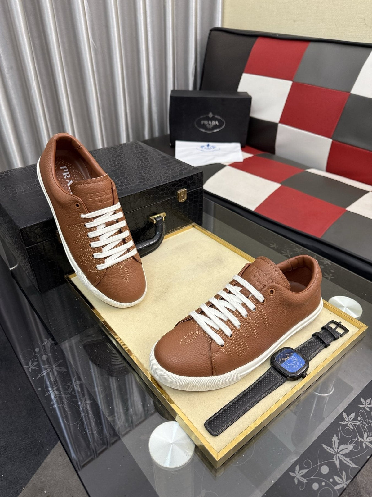 Prada Men's Textured Leather Low-Top Sneakers