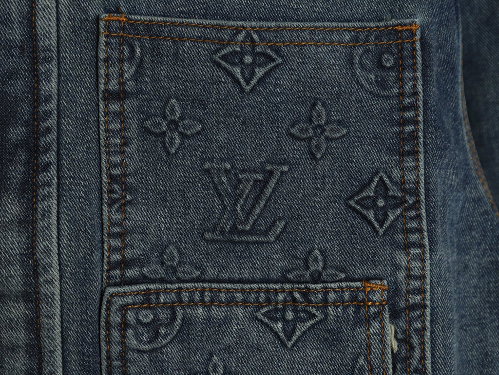 Louis Vuitton Monogram-Style Front-Panel Denim Jacket - Charcoal